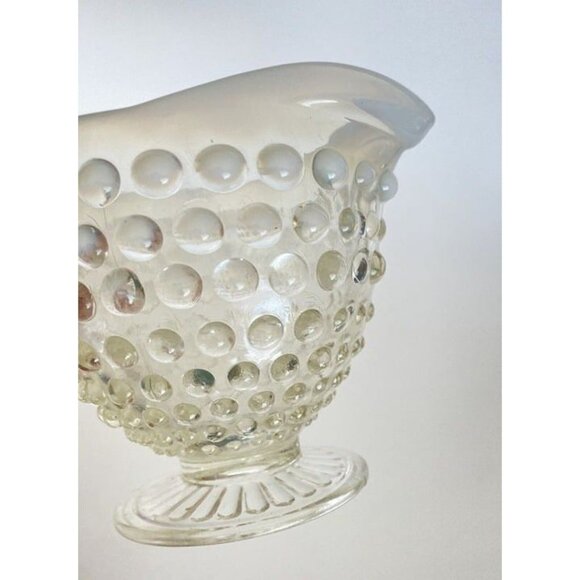 Fenton Moonstone Opalescent Creamer Mini Pitcher Hobnail Glass Vintage - Picture 3 of 7